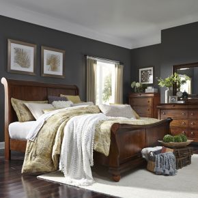 Liberty Furniture 589-BR-KSLDMC Rustic Traditions - 4 Piece Bedroom Set (King Sleigh Bed, Dresser & Mirror, Chest) - Dark Brown