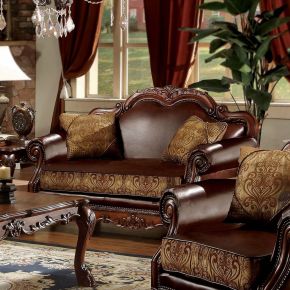 ACME 15161 Dresden - Loveseat - Brown PU & Chenille, Cherry Oak