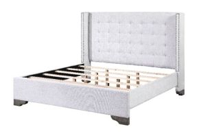 ACME 27697EK Artesia - Eastern King Bed - Tan Fabric & Salvaged Natural Finish
