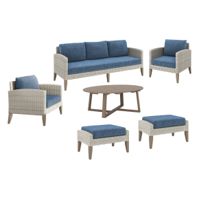 New Classic 60-852B-6P Carezza - 6 Piece Set (Sofa & 2 Chairs & 2 Stools & Coffee Table) - Blue