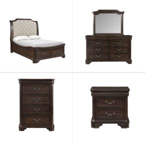 New Classic 00-493B-35C Lyndhurst - 5/0 Queen 5 Piece Bedroom Set (Bed, Dresser, Mirror, Chest, Nightstand) - Walnut