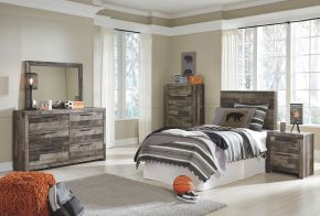 Benchcraft® B200/53/31/36/46/92/B100-21 Derekson - 6 Pc. - Twin Panel Headboard, Dresser, Mirror, Chest, Nightstand - Multi Gray
