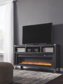 Signature Design by Ashley® W901/68/W100-22 Todoe - Gray - 2 Pc. - 65" TV Stand With Wide Fireplace Insert