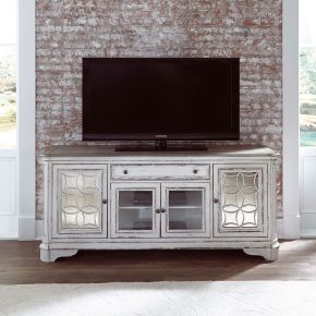 Liberty Furniture 244-TV74 Magnolia Manor - Entertainment TV Stand - White - Glass Doors