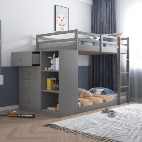 ACME BD01372 Gaston - Twin Over Twin Bunk Bed With 4 Drawers & 3 Compartments - Gray