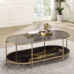 ACME LV02222 Fiorella - Coffee Table - Black Marble Print & Champagne