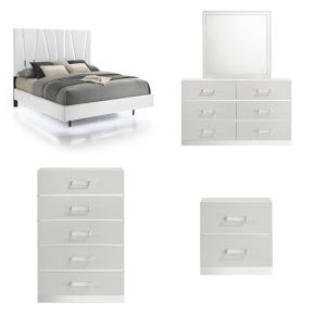 New Classic 00-1840-35C Europa - 5/0 Queen 5 Piece Bedroom Set (Bed, Dresser, Mirror, Chest, Nightstand) - White