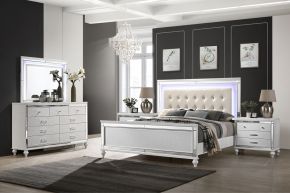 New Classic 02-9698W-25N Valentino - 6/0 Western King 5 Piece Bedroom Set (Bed & Dresser & Mirror & 2 Nightstands) - White