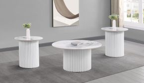 Coaster Fine Furniture 708338-S3 Rowena - 3 Piece Faux Marble Coffee And End Table Set - White