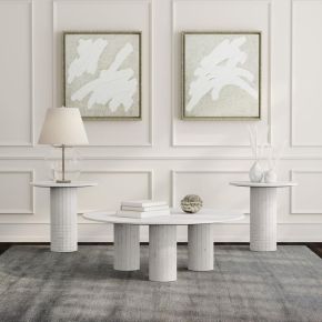 Coaster Fine Furniture 709668-S3 Astoria - 3 Piece Marble Coffee And End Table Set - White