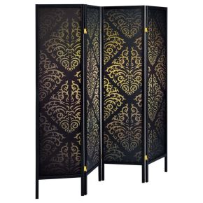 CoasterEveryday 901632 Haidera - 4-Panel Room Divider Folding Screen - Black Damask