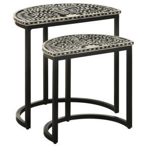Coaster Fine Furniture 930195 Zakiya - 2 Piece Demilune Nesting Table Set - Black And White