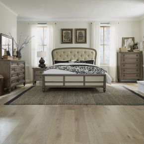 Liberty Furniture 615-BR-KSHDMCN Liberty Furniture 615-BR-KSHDMCN Americana Farmhouse - 5 Piece Bedroom Set (King Shelter Bed, Dresser & Mirror, Chest, Nightstand) - Dusty Taupe