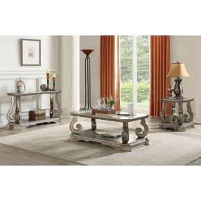 ACME 86930 Northville - Coffee Table - Antique Silver & Clear Glass