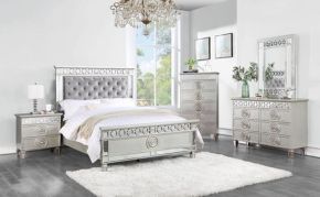 ACME BD01411F Varian - Full Bed - Gray Velvet, Silver & Mirrored Finish