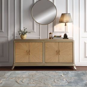 ACME AC02504 Dodie - Console Cabinet - Natural Oak Sunburst Pattern & Taupe Champaign