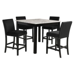 New Classic D400-52S-BLK Celeste - 5 Piece Marble Finish Counter Dining Set (Table & 4 Chairs) - Black
