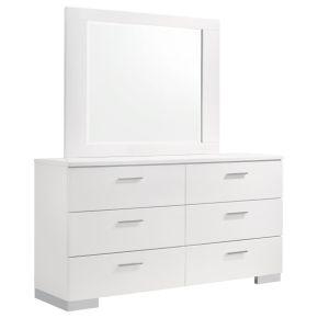 CoasterEssence 203503M Felicity - 6-Drawer Wood Dresser With Mirror - White High Gloss