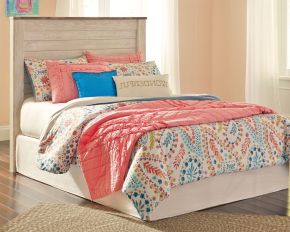 Signature Design by Ashley® B267/87/B100-21 Willowton - Full Panel Headboard with Bolt on Bed Frame - Whitewash