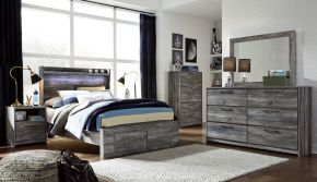 Signature Design by Ashley® B221/31/35/46/84S/87/89/B100-12/91(2) Baystorm - Gray - Full Panel Bed With 2 Storage Drawers - 9 Pc. - Dresser, Mirror, Chest, Full Bed, 2 Nightstands