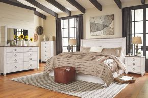 Signature Design by Ashley® B267/31/36/58/92(2) Willowton - Whitewash - 5 Pc. - Dresser, Mirror, King Panel Headboard, 2 Nightstands