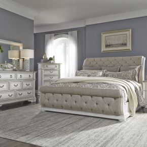 Liberty Furniture 520-BR-QUSLDMC Abbey Park - 4 Piece Bedroom Set (Queen Upholstered Sleigh Bed, Dresser & Mirror, Chest) - White