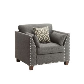 ACME 52407 Laurissa - Chair With 3 Pillows - Light Charcoal Linen