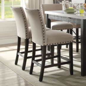 ACME 72857 Nolan - Counter Height Chair (Set of 2) - Beige Linen & Salvage Dark Oak