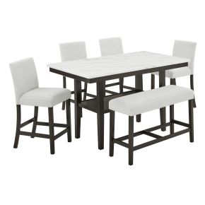 New Classic 45-D422-D4CB New Classic 45-D422-D4CB Carissa - Rectangle Counter Table With 4 Chairs & 1 Bench - White