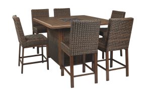 Signature Design by Ashley® P750/665/130(3) Paradise Trail - 7 Pc. - Fire Pit Table, 6 Barstools - Medium Brown