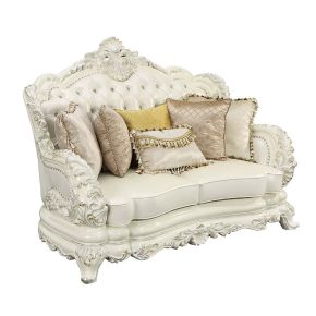 ACME LV01225 Adara - Loveseat - White PU & Antique White Finish