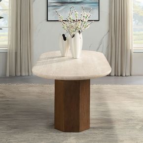 ACME DN04015 Leonardo - Dining Table - Travertine Top & Dark Oak