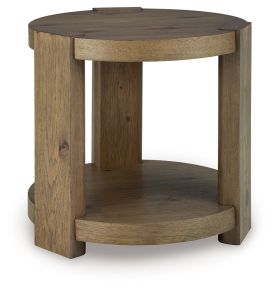 Ashley Furniture T553-6 Flangren - Round End Table - Light Brown