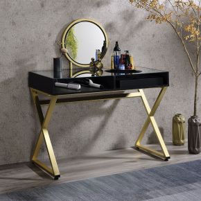 ACME AC00669 Coleen - Vanity Desk With Mirror & Jewelry Tray - Black & Gold