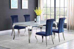 CoasterElevations 115081-S5B Carone - 5 Piece Rectangular White Glass Dining Set - Blue