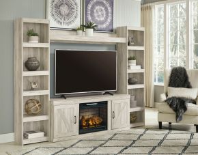 Ashley Furniture EW0331W8 Bellaby - 5-Piece Entertainment Center With Electric Fireplace - Whitewash