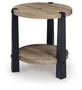 Ashley Furniture T518-6 Ridgester - Round End Table - Light Brown / Black