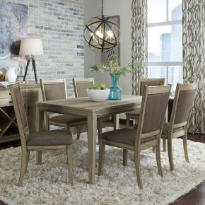 Liberty Furniture 439-DR-O7RLS Sun Valley - 7 Piece Rectangular Table Set (Upholstered Chairs) - Light Brown