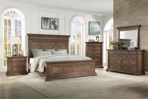 New Classic 00-658-25C Mar Vista - 6/0 Western King 5 Piece Bedroom Set (Bed & Dresser & Mirror & Chest & Nightstand) - Walnut