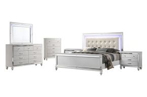 New Classic 02-9698W-36N Valentino - 5/0 Queen 6 Piece Bedroom Set (Bed & Dresser & Mirror & Chest & 2 Nightstands) - White