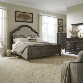 Liberty Furniture 297-BR-CKUBDMC Liberty Furniture 297-BR-CKUBDMC Paradise Valley - 4 Piece Bedroom Set (California King Upholstered Bed, Dresser & Mirror, Chest) - Saddle Brown