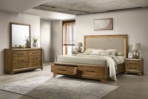 New Classic 00-B1424-25N Talcott - 6/0 Western King 5 Piece Bedroom Set (Bed & Dresser & Mirror & 2 Nightstands) - Light Brown