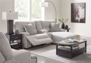 Ashley Furniture 93605/58/57/97/82 Acklen Place - 4 Pc. - 3-Piece Power Reclining Sectional Sofa With Raf Chaise, Wide Seat Power Recliner - Pewter