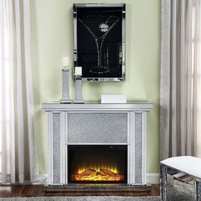 ACME 90457 Noralie - LED Electric Fireplace - Mirrored & Faux Diamonds