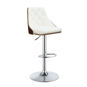 ACME 96751 Camila - Adjustable Stool With Swivel - White Synthetic Leather & Walnut