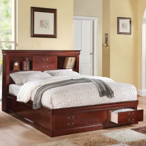 ACME 24380Q Louis Philippe III - Queen Bed With Storage - Cherry