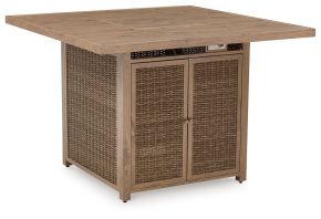 Signature Design by Ashley® P749-665 Walton Bridge - Square Bar Table W/Fire Pit - Driftwood