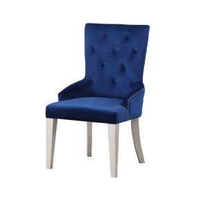 ACME 66162 Varian - Side Chair - Blue Fabric & Antique Platinum