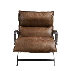 ACME 59951 Zulgaz - Accent Chair - Cocoa Top Grain Leather & Matt Iron Finish