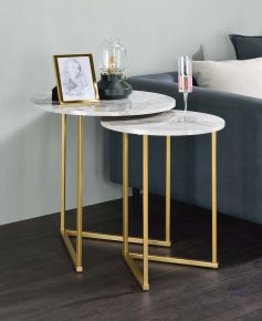 ACME LV01087 Garo - Accent Table - Faux Marble & Gold Finish - 24"